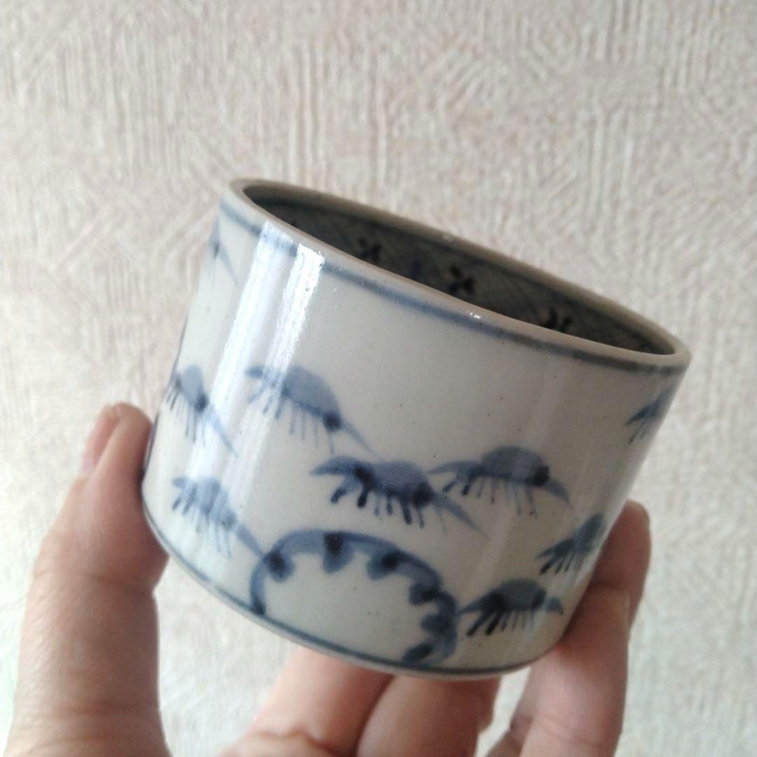古伊万里染付笹持雪文様半筒茶碗江戸中期蕎麦猪口