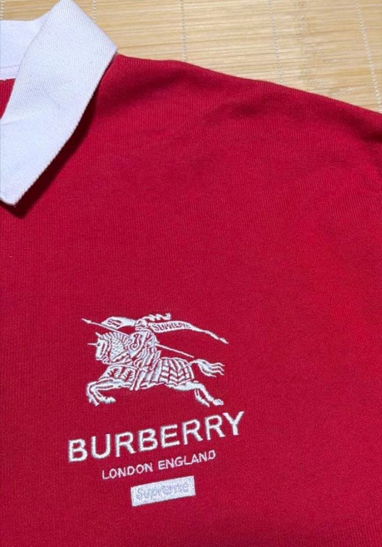 22ss Supreme BURBERRY Rugby ラガーシャツ　L 赤