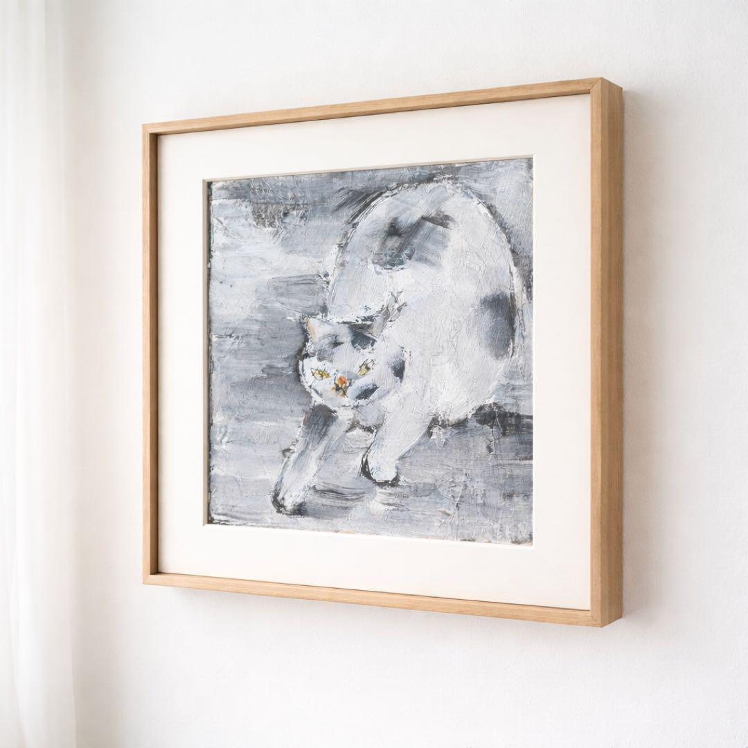 現代アート 猫 油絵 「凛、跳ぶ前。」