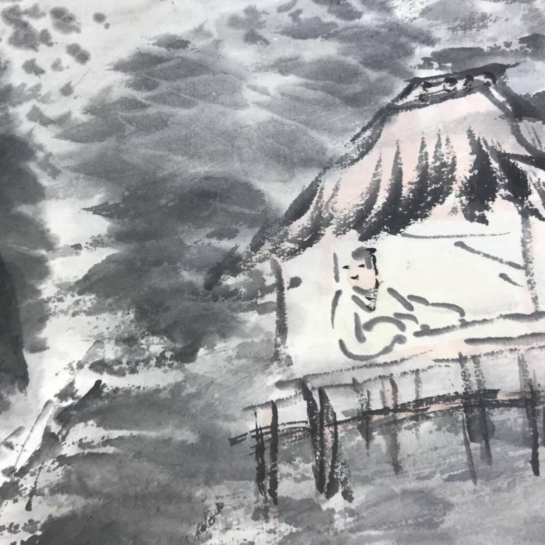 真作/河野秋邨/渓山閑居画賛/山水/幽居図/山水人物図/名家伝来/AE-249