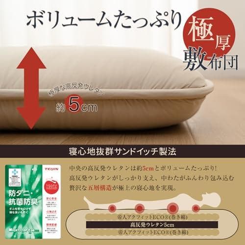 敷き布団 極厚10cm 【TEIJIN マイティトップ中綿使用】抗菌・防臭・防カ