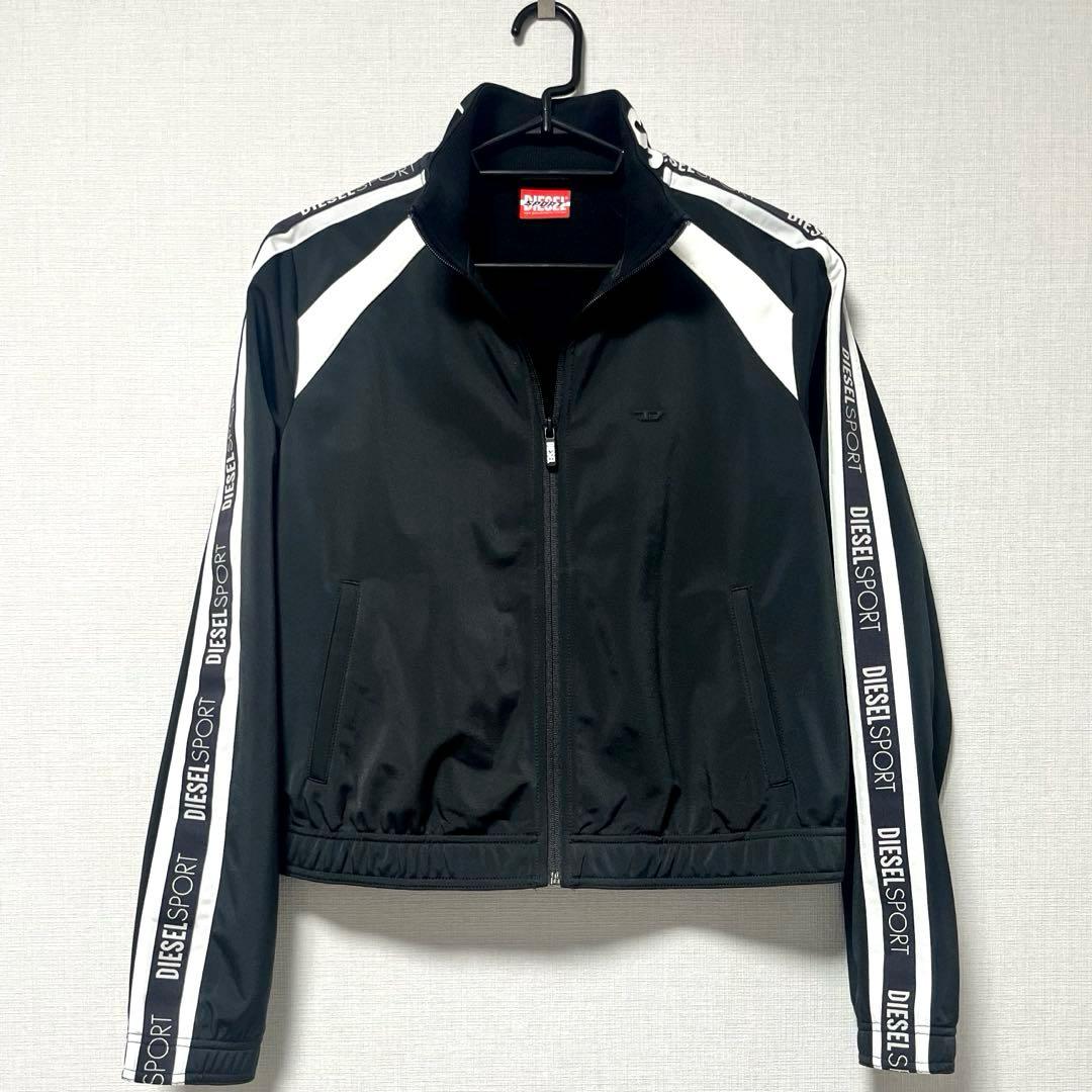 【美品】DIESEL SPORT トラックジャケット ロゴプリント 黒×白 S