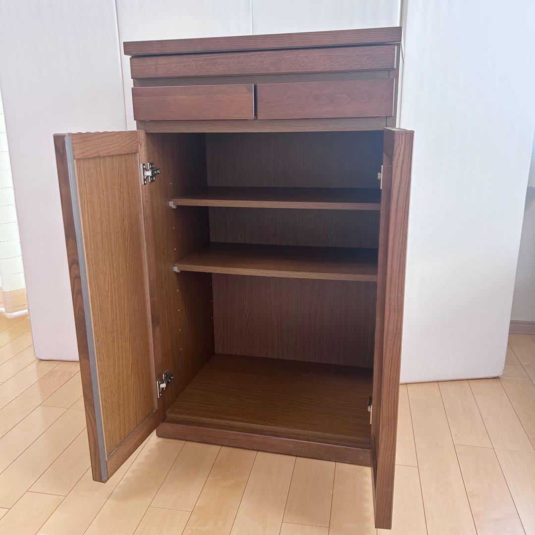 大川家具　木製キャビネット　ルーバー　格子　スライド棚　日本製　仏具台ハイタイプ