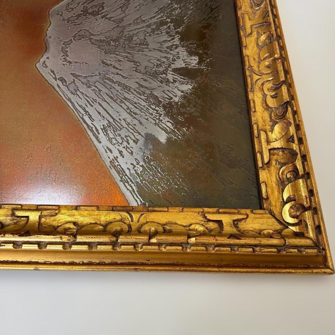 富士山 立体金属アート アンティーク調 金色木製額