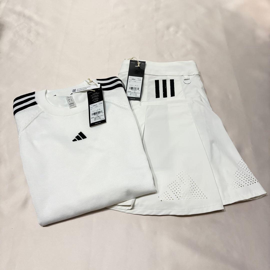 新品adidas ゴルフ　モックネックニット　パンチングプリーツスカート　爽やか
