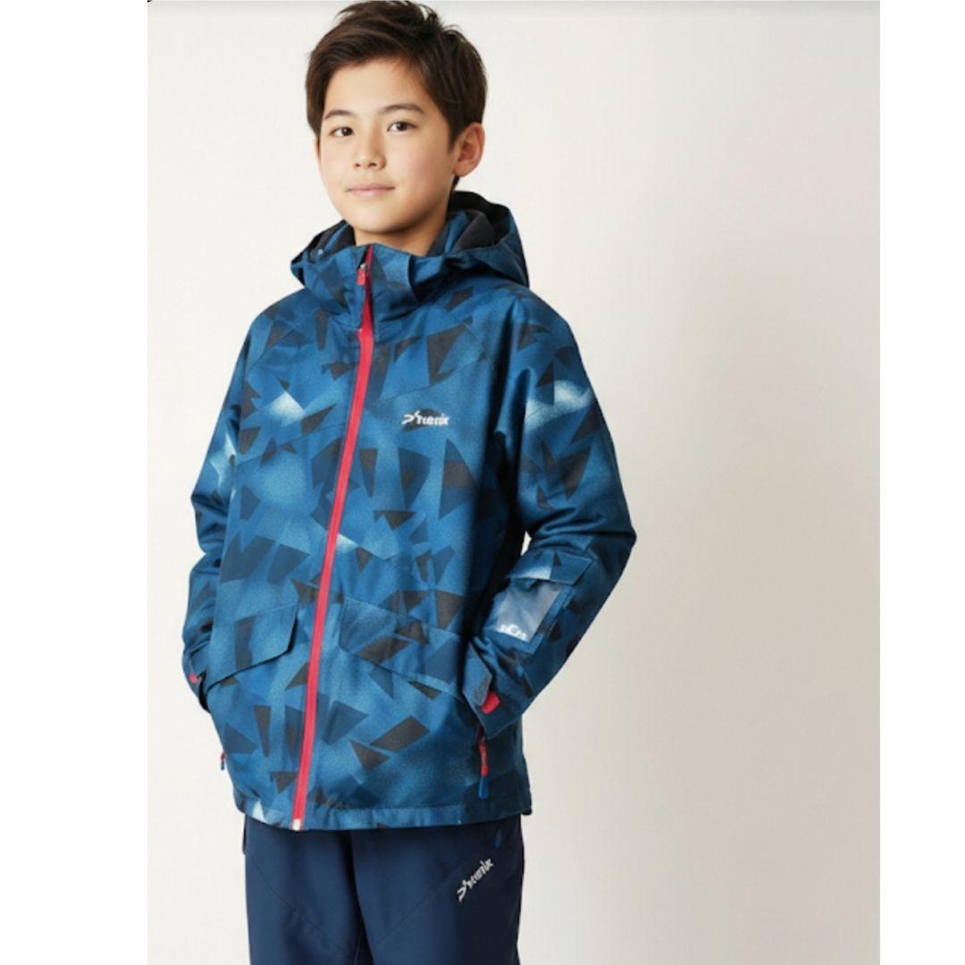 極美品 PHENIX ジュニアスキーウェア 男の子 上下150　ネイビー 幾何学