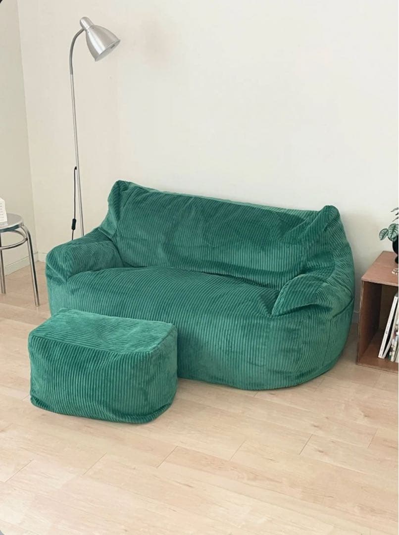 【カバーのみ】LOOSY 2人掛けビーズソファ+オットマン 付替カバーGreen