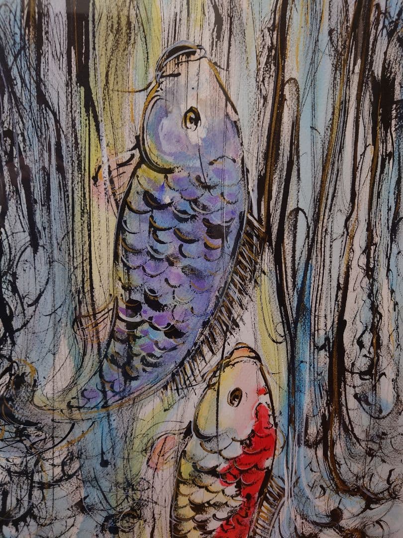 ms鈴木康雄 「鯉の滝登り」絵画 水彩画 縁起物