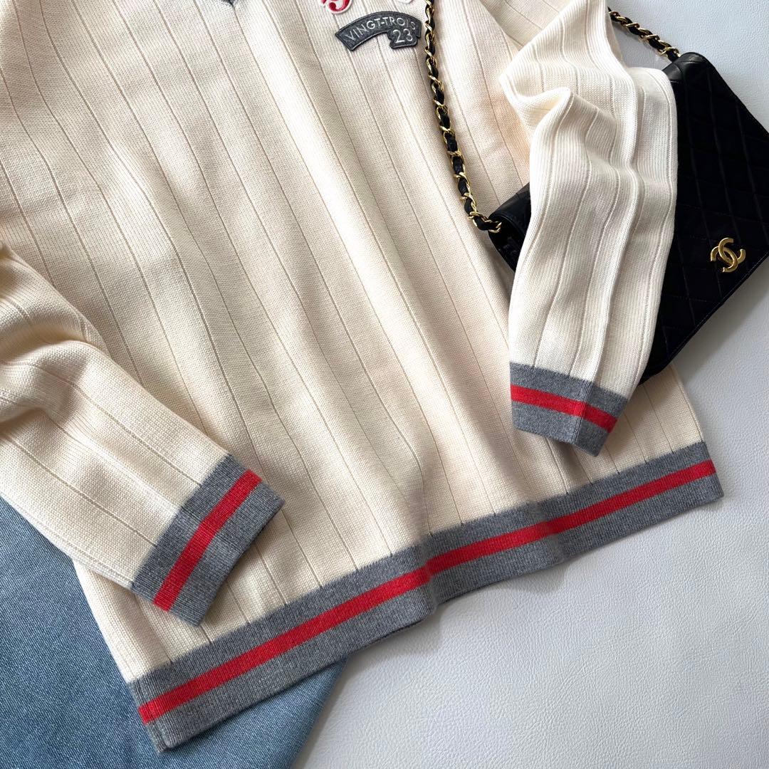 新品 23区GOLF Vネック ワッペン付き ニット プルオーバー