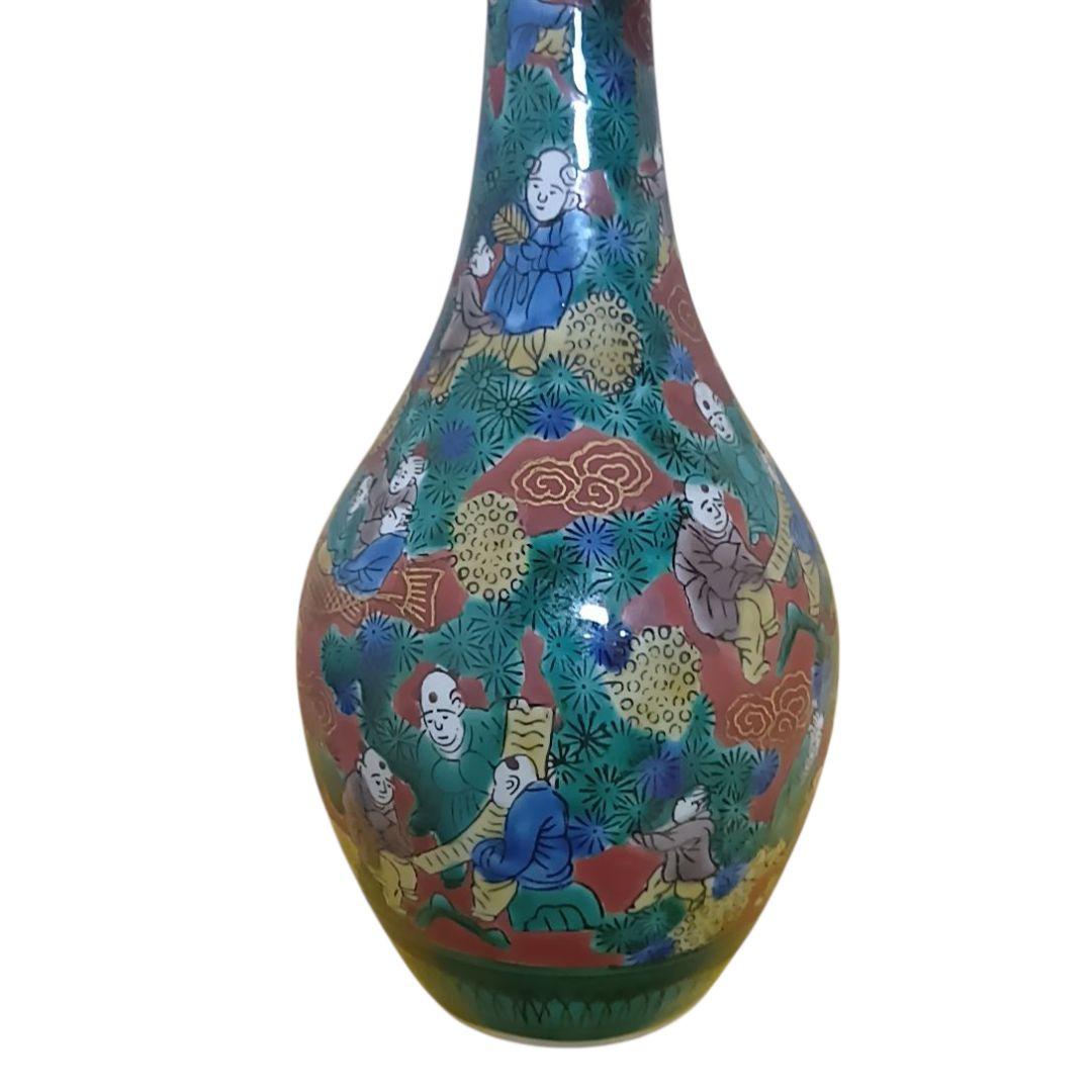 骨董品　九谷焼　青木木米　赤絵賢人図　花瓶花入　花器　一輪挿し　美品‼️①