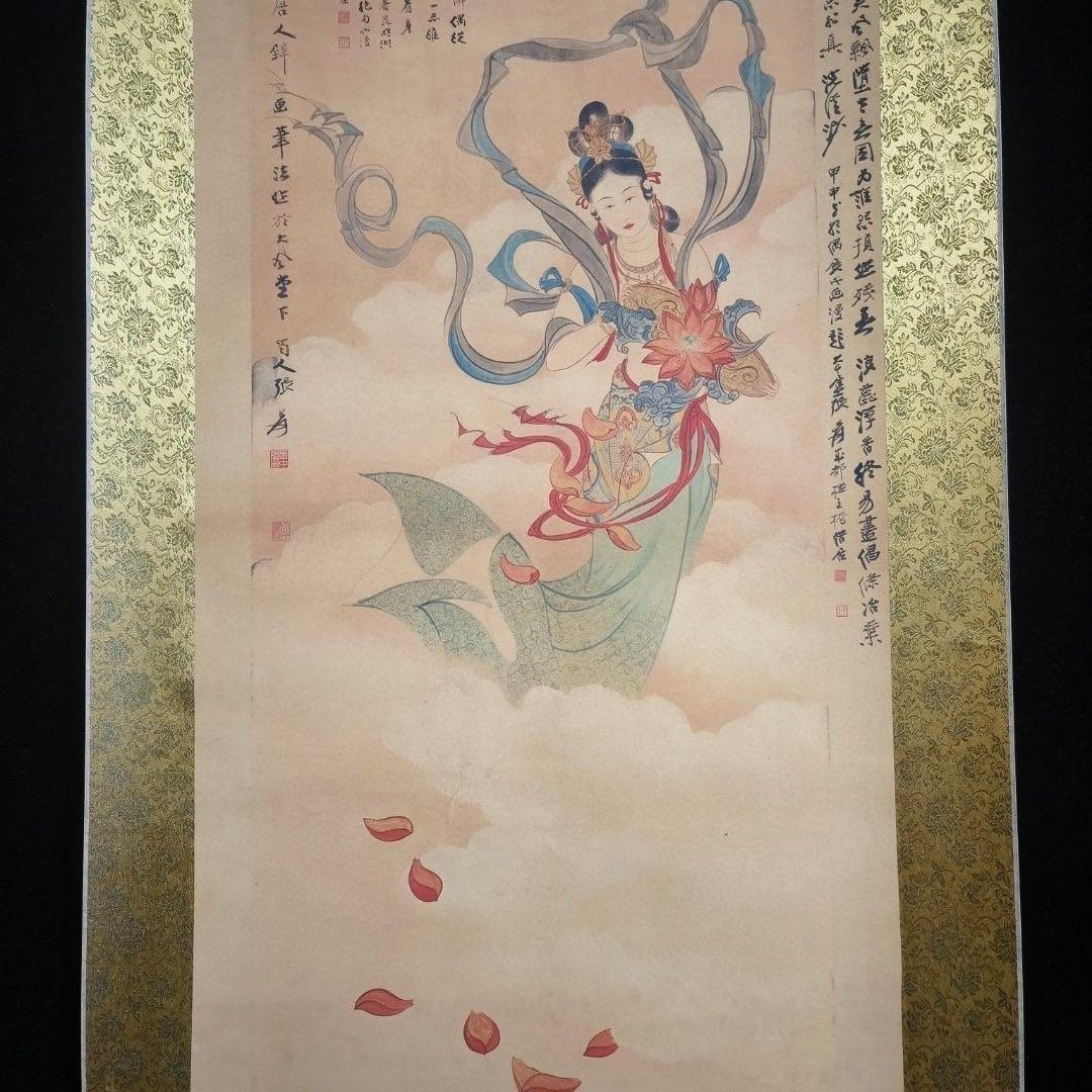 天女散花図 掛軸 168×65cm