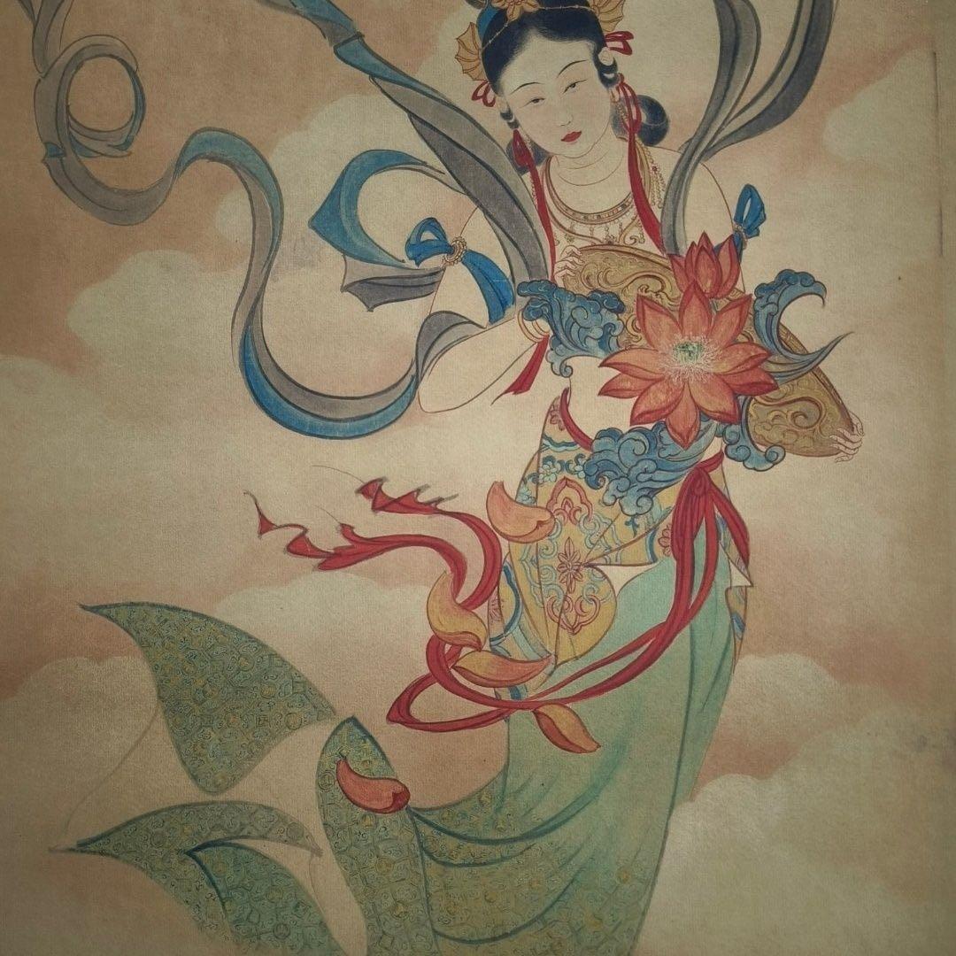 天女散花図 掛軸 168×65cm