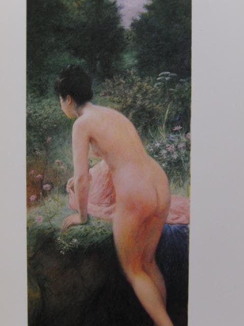 岡田三郎助、水浴の前、希少画集画、新品高級額・額装付、状態良好