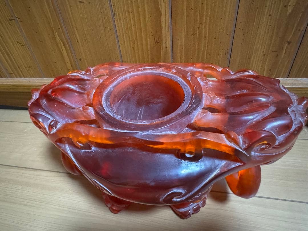 飾香炉 中国古玩 古美術 料器 樹脂瑠璃 三足龍頭獅子紐 木座含め高30cm