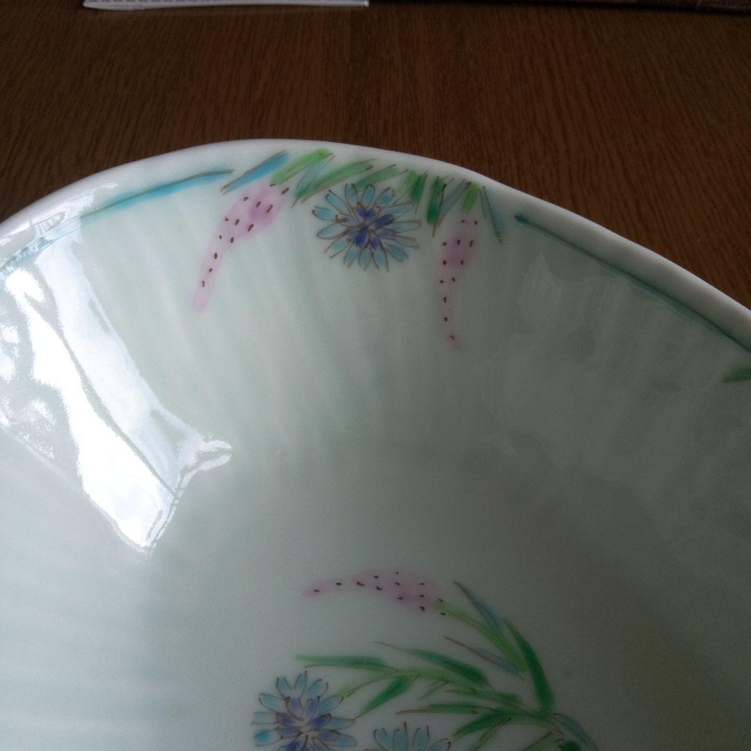 波佐見焼き　藍水　花柄楕円形ボウル 中型