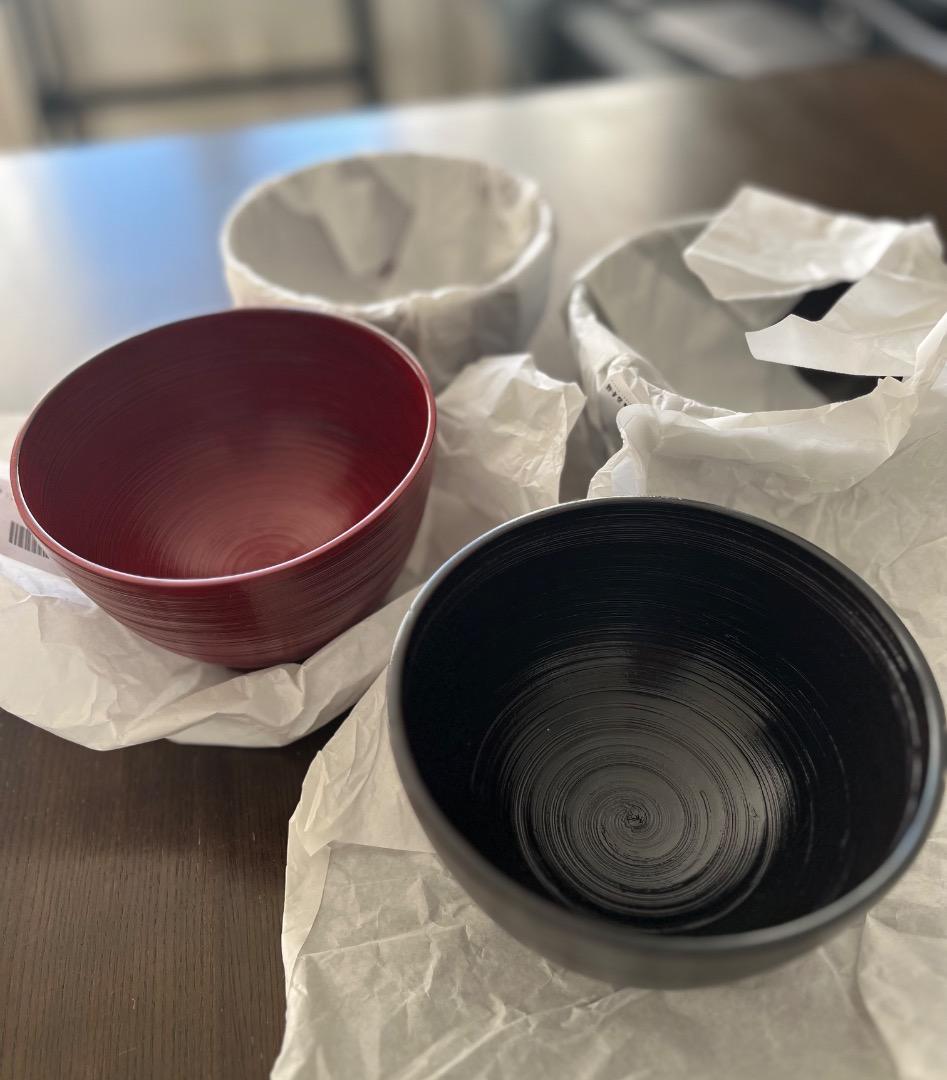 【新品未使用！天然木製 大汁椀4客 漆塗り】
