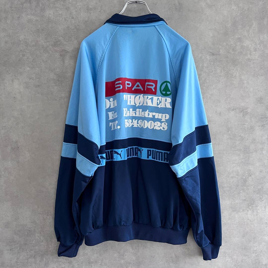 90s PUMA プーマ トラックジャケット XL ブルー×ネイビー背面プリント