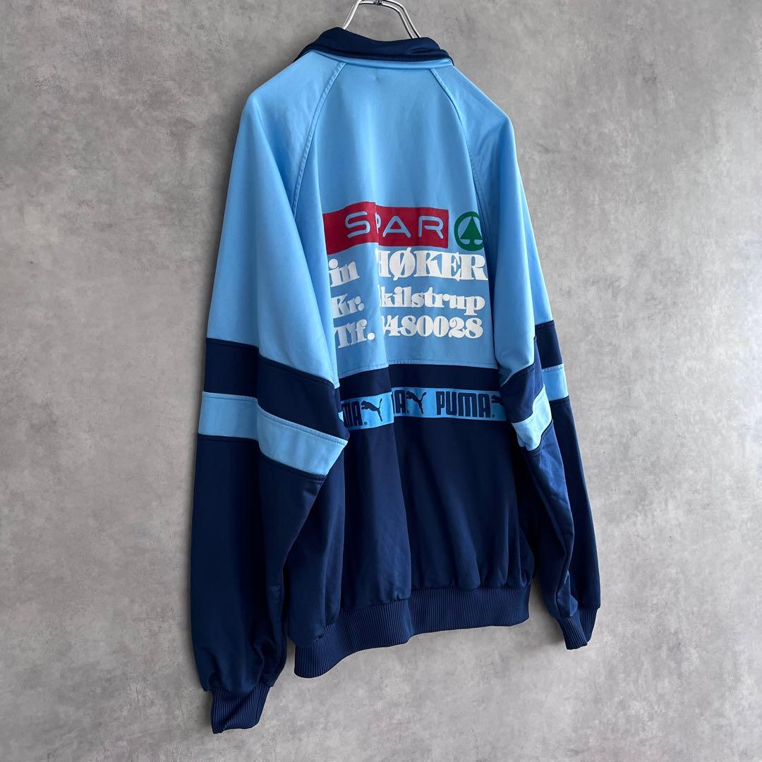 90s PUMA プーマ トラックジャケット XL ブルー×ネイビー背面プリント