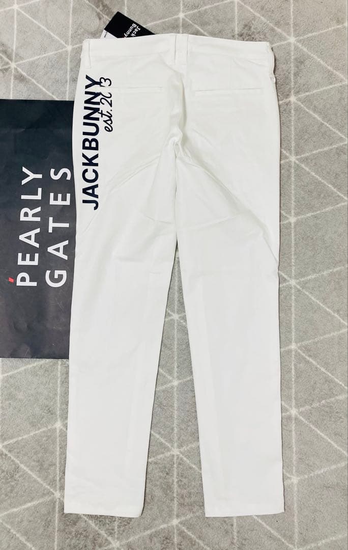 新品 パーリーゲイツ ジャックバニー ストレッチツイルロングパンツ(6)LL/白