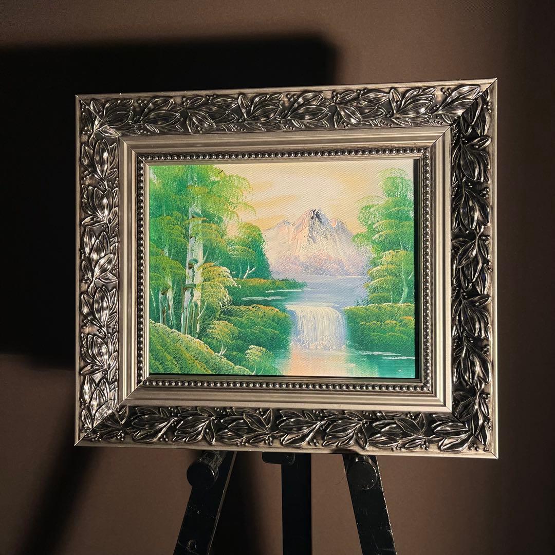 手書き油絵 山河 額付 肉筆絵画 インテリア 油彩画
