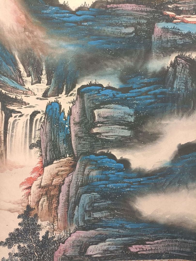 【张大千】山水图 中国画 掛け軸 水墨画 和室 玄関 茶室 壁掛け 美術品