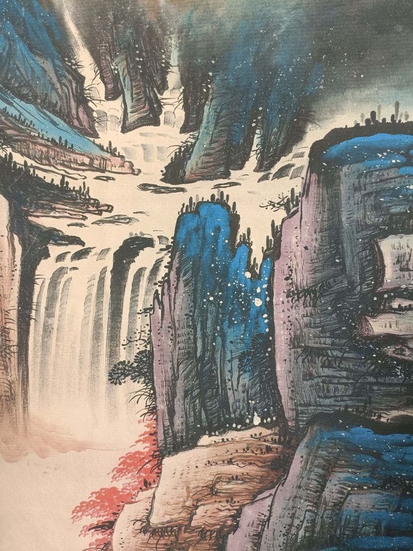 【张大千】山水图 中国画 掛け軸 水墨画 和室 玄関 茶室 壁掛け 美術品