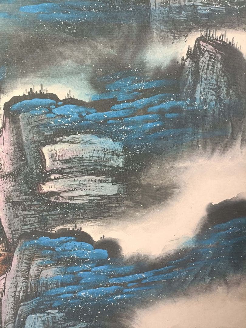 【张大千】山水图 中国画 掛け軸 水墨画 和室 玄関 茶室 壁掛け 美術品