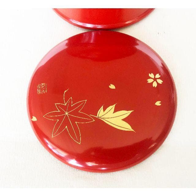 木製 重箱 本漆塗 春秋蒔絵つづみ型 丸二段重 5寸15cm朱塗内すり漆 弁当箱
