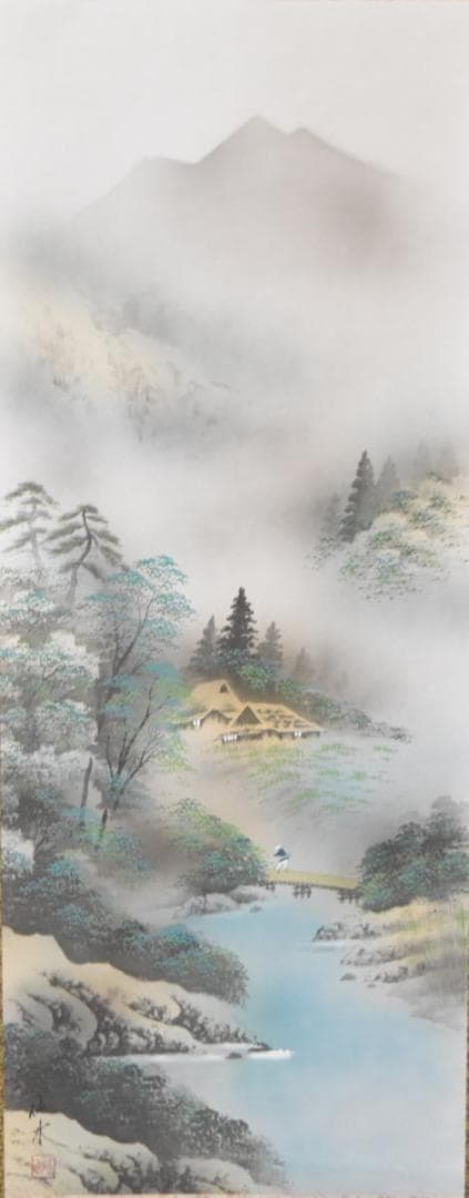 仙水 山水 手巻き画絵巻 画軸 絹本 肉筆 立軸 年代保証 書法 WWKK071