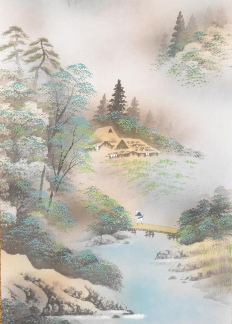 仙水 山水 手巻き画絵巻 画軸 絹本 肉筆 立軸 年代保証 書法 WWKK071