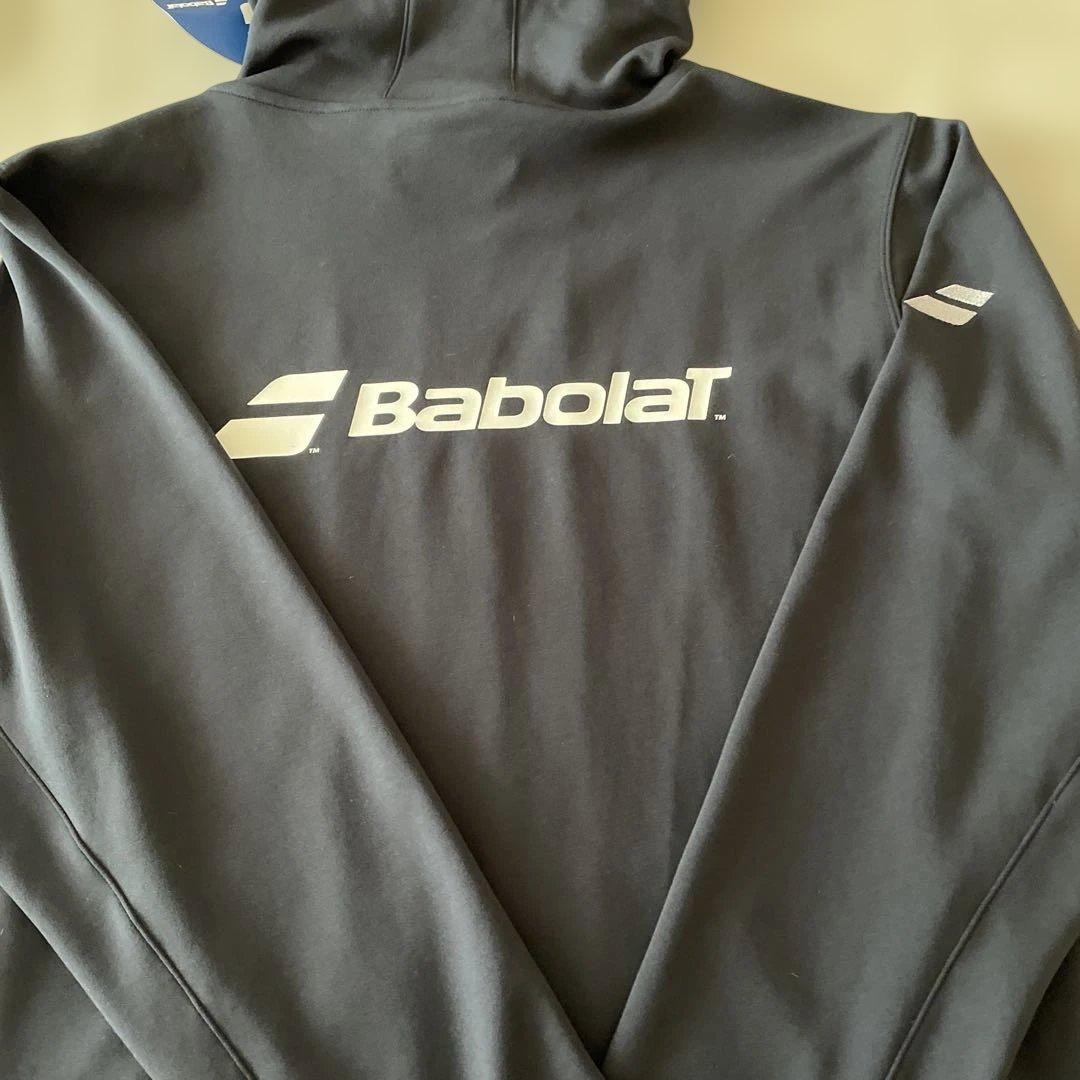 Babolat フード付きジャケット 黒　片側サイド白ライン　XL