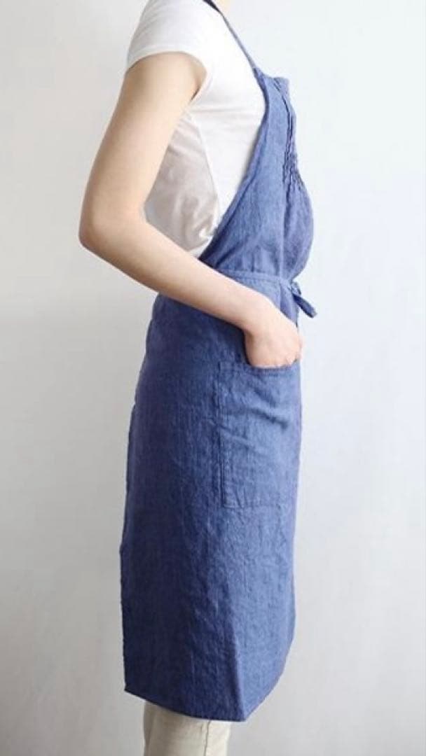 リーノエリーナ フルエプロン 麻 青色？
