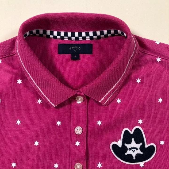 キャロウェイ 半袖 ポロシャツ ピンク スター総柄 LLサイズ