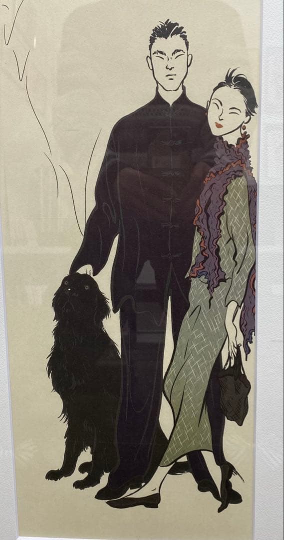 カップルと犬のイラストアート