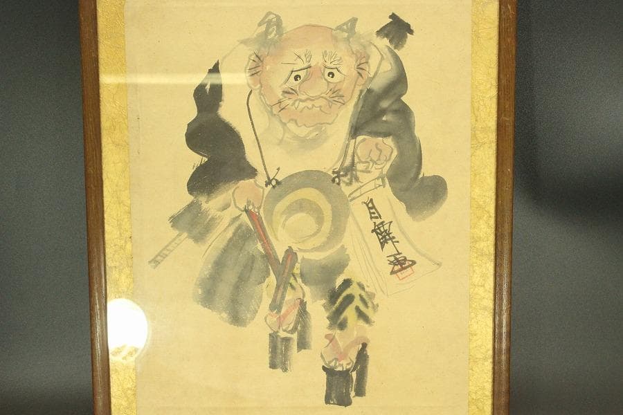 大津絵 鬼の念仏 額入 時代物(A687)
