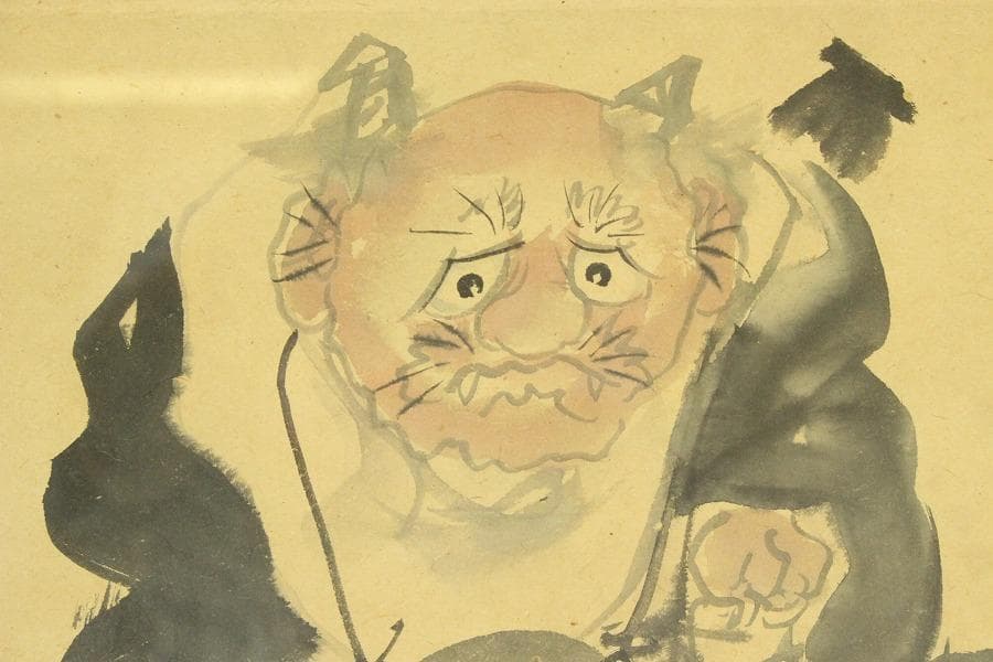 大津絵 鬼の念仏 額入 時代物(A687)