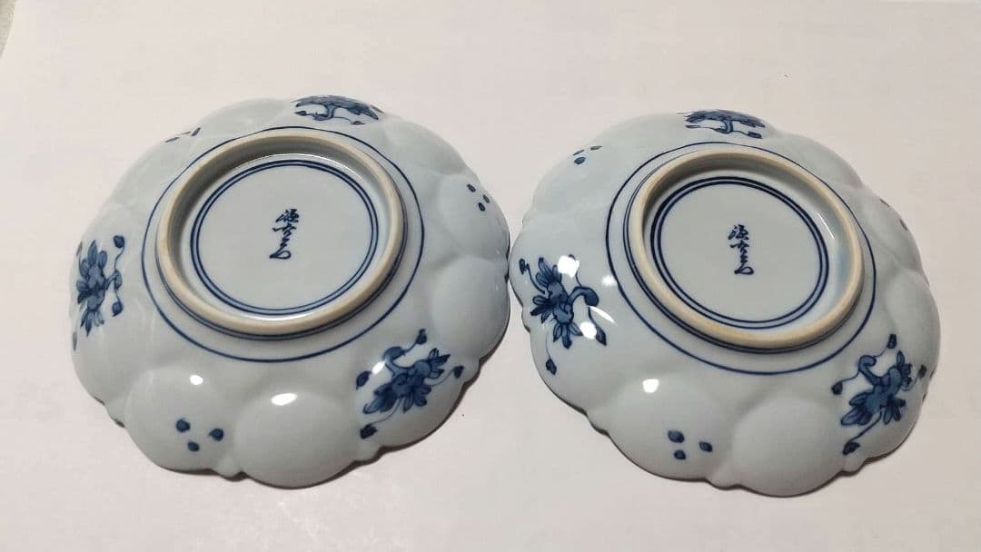 源右衛門窯 染付 輪花 銘々皿 2枚組