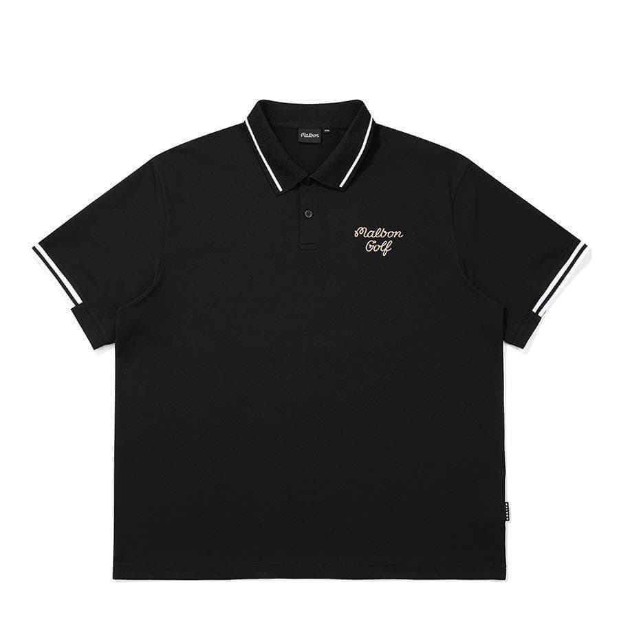 マルボンゴルフ ポロシャツ malbon golf メンズ 半袖 シャツ 黒色L