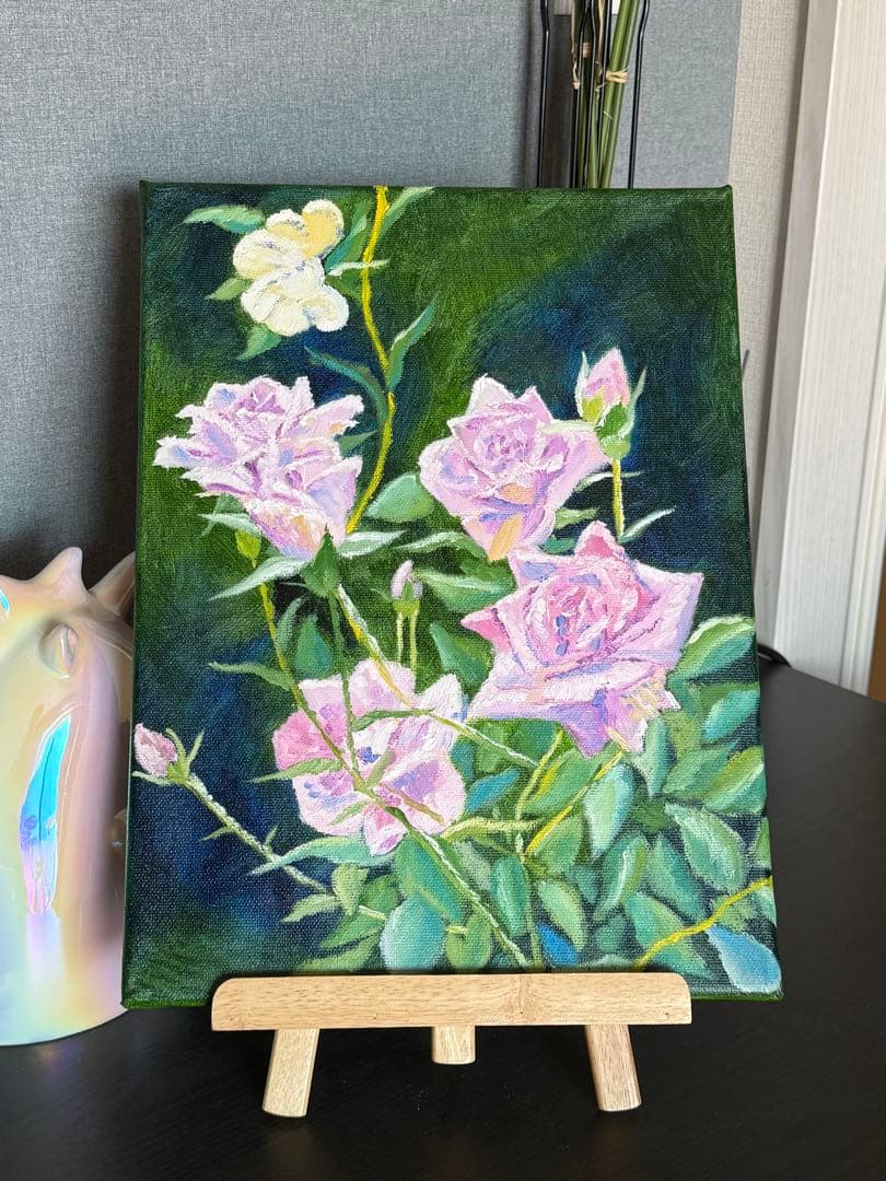 「ピンクロース」　手描き　油絵　風景画　原画　油彩画