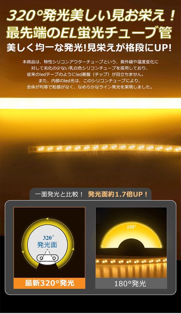 RGB 320°発光EL ledテープライト 3m 100V 120SMD/M