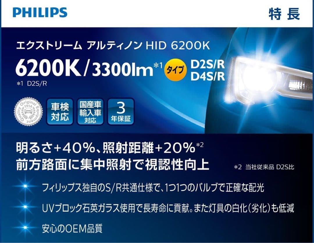 フィリップス ヘッドライトHID 6200K 車検対応 85222XGX2