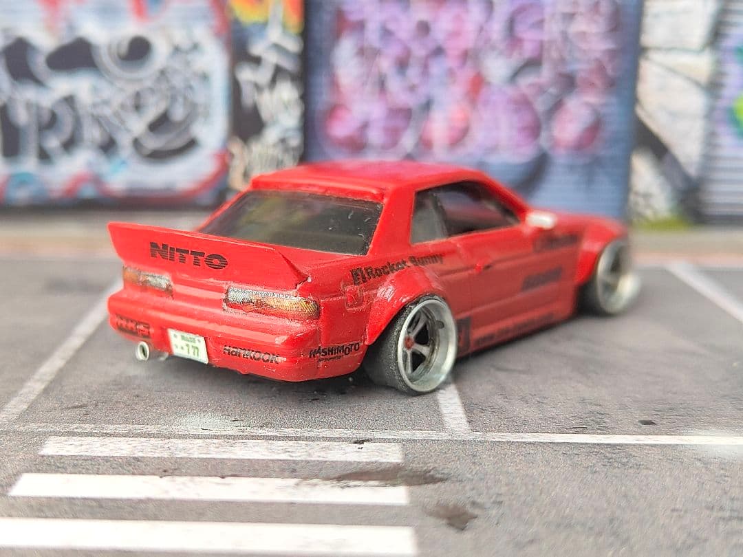 ホットウィールカスタム S13 シルビア ロケバニ風☆深リム 赤☆トミカ改造