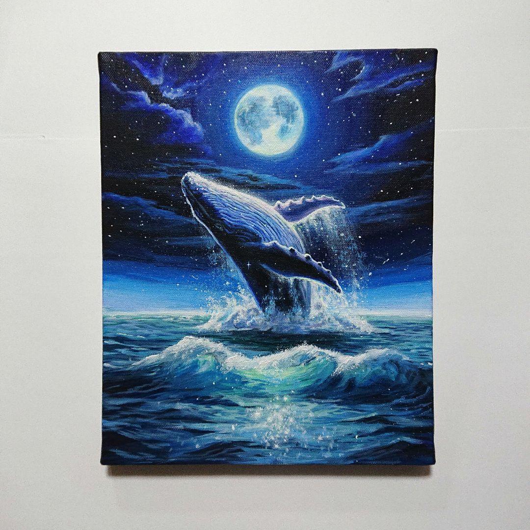 【クジラの夜】アクリル画 F3 風景画 絵画