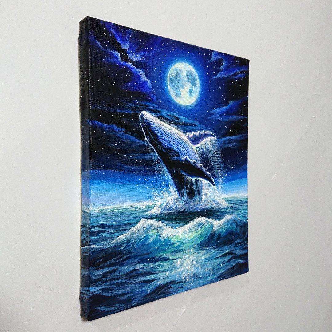 【クジラの夜】アクリル画 F3 風景画 絵画