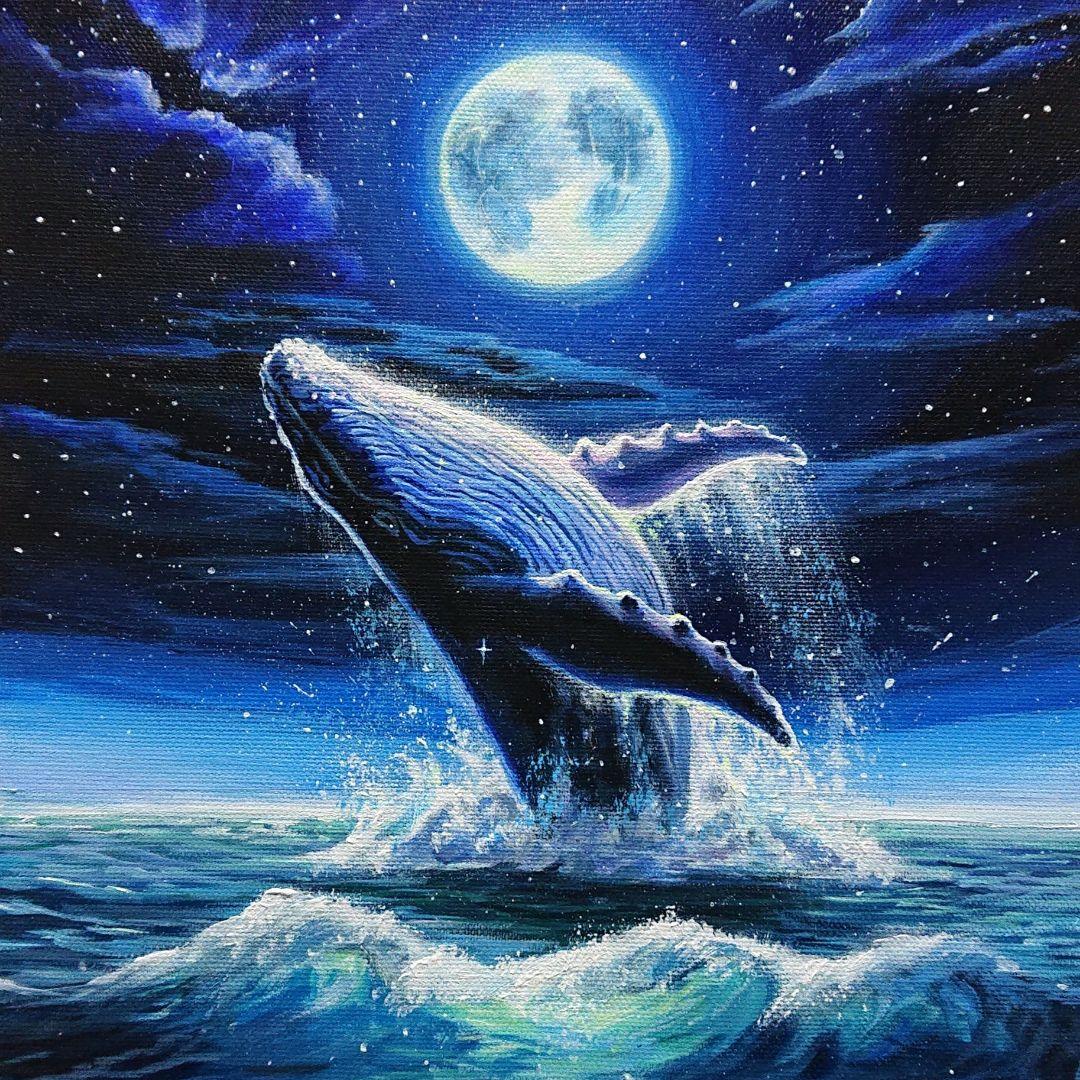【クジラの夜】アクリル画 F3 風景画 絵画