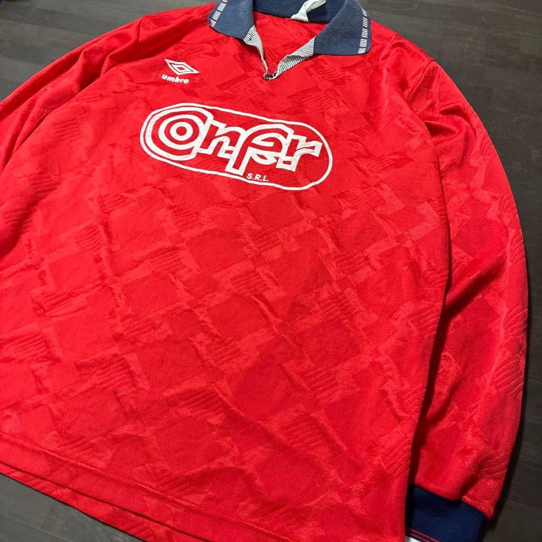 90s UMBRO ゲームシャツ　サッカー　古着　レッド　8La