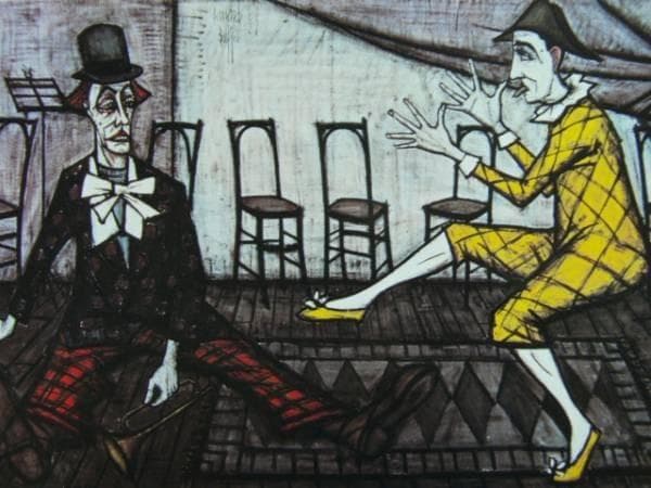 ベルナール・ビュッフェ、二人の道化師、希少画集画、新品額装付