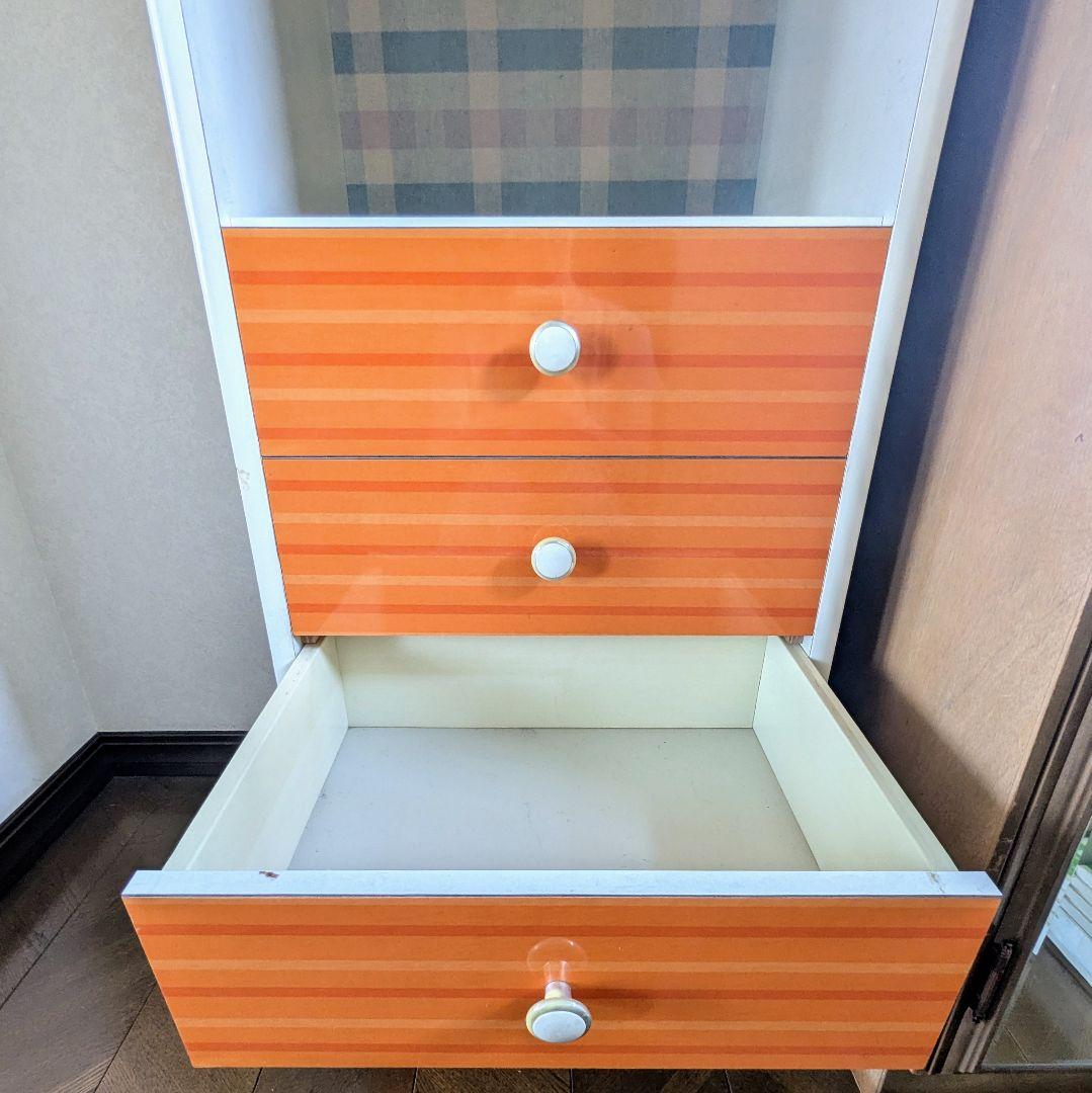 昭和レトロ 本棚 引き出し4段 レトロポップ 食器棚 飾り棚 シェルフ オレンジ