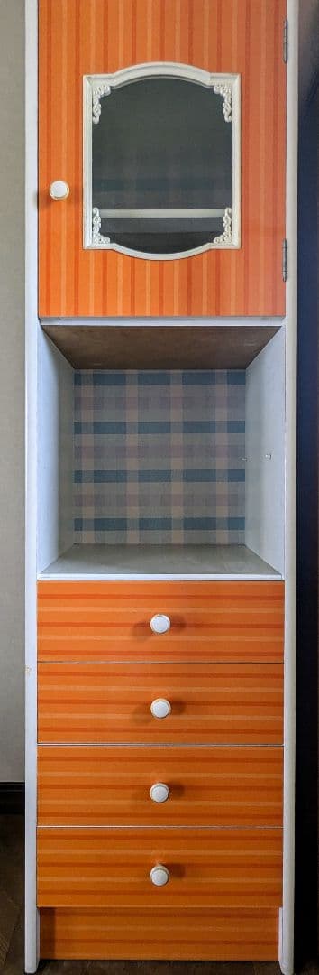 昭和レトロ 本棚 引き出し4段 レトロポップ 食器棚 飾り棚 シェルフ オレンジ