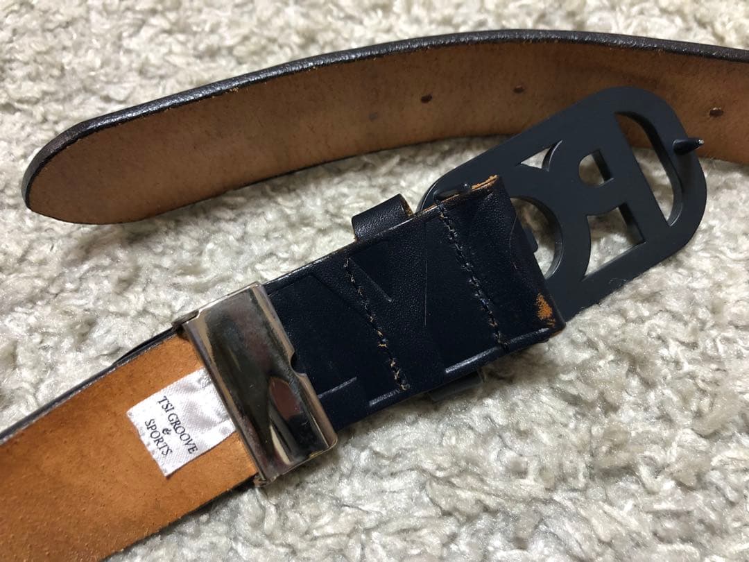 PEARY GATES・パーリーゲイツ⚫︎ロゴバックルエンボスロゴレザーベルト紺